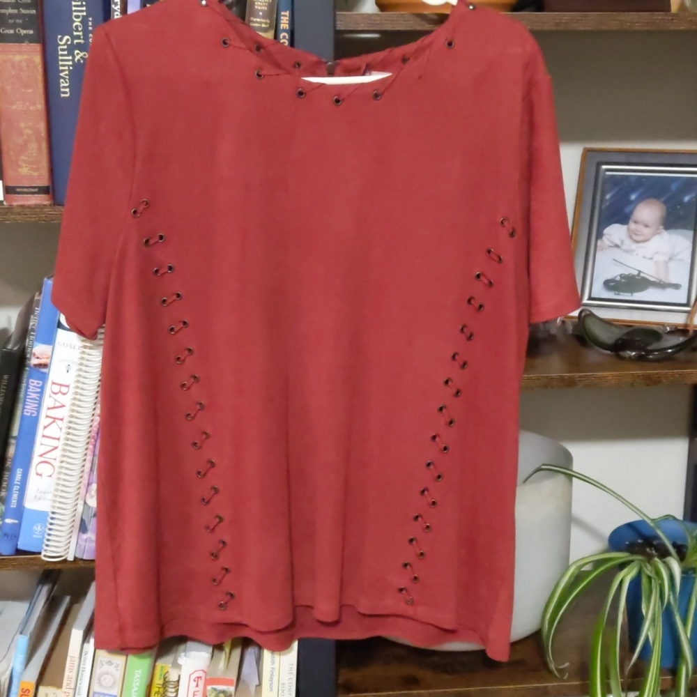 Moon River Rust Orange Suede Blouse